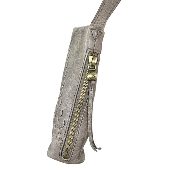 HOBO Leather Crossbody Bag Taupe Gray Whipstitch Adjustable Strap Boho Travel - Picture 10 of 10